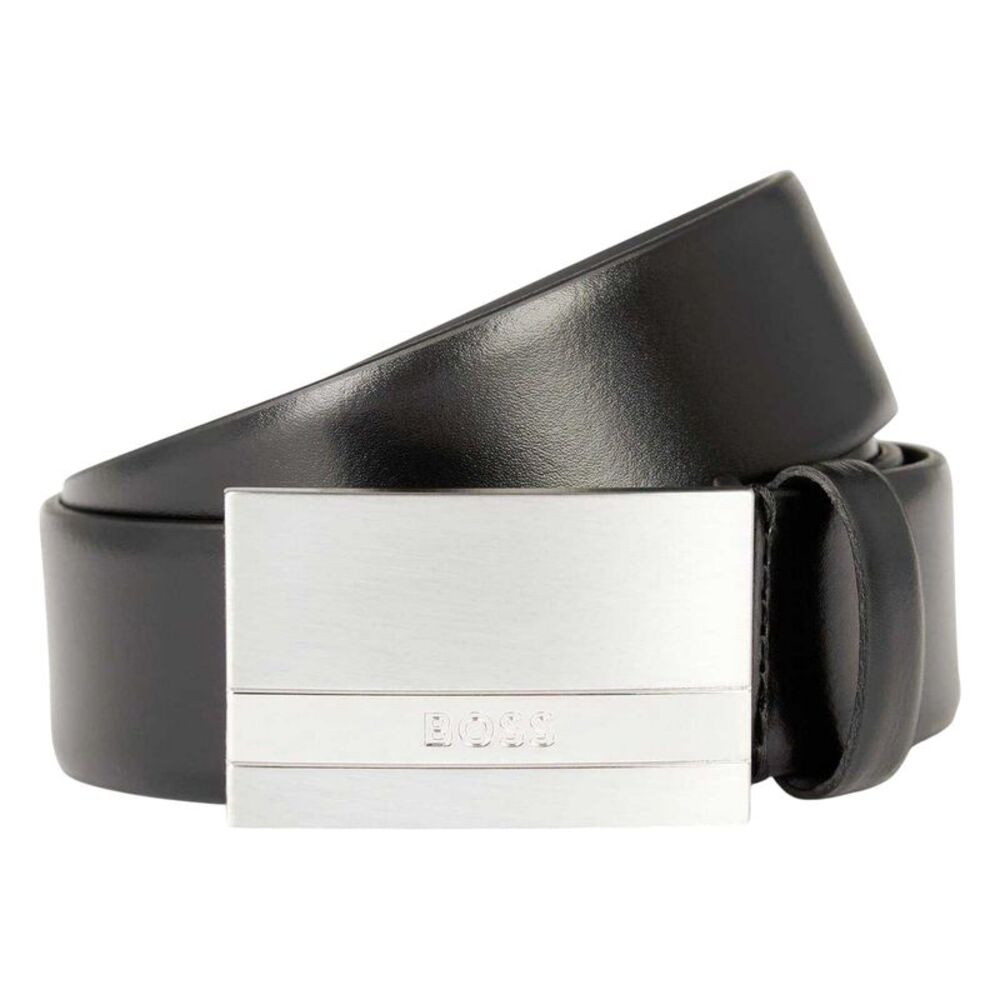 Boss Mens Engraved Leather Belt / Black